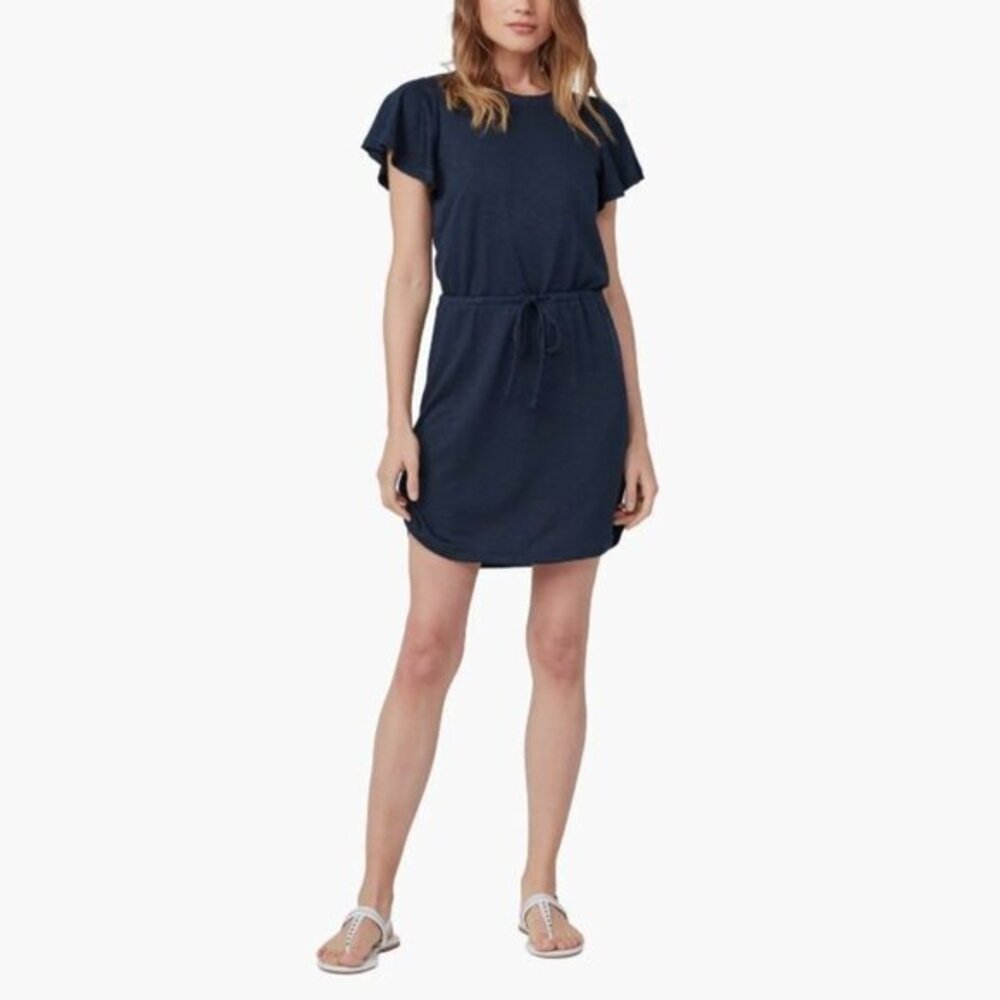 PAIGE Brielle Drawstring Waist T-Shirt Dress Rayon Blend in Heather Navy Size S